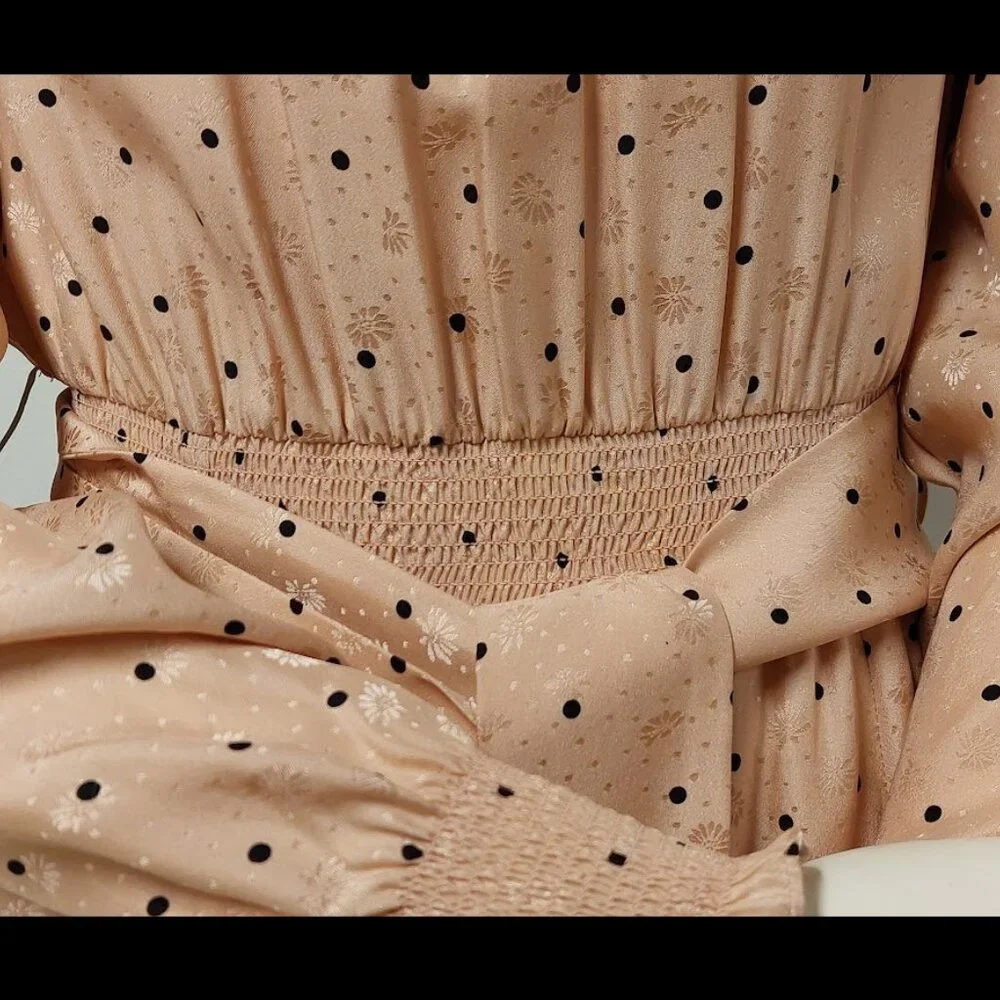 Sézane Pink Printed Silk Long-Sleeve Midi Dress Size: XS - Picture 11 of 13